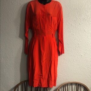 Classic Long-Sleeve Orange Midi Dress